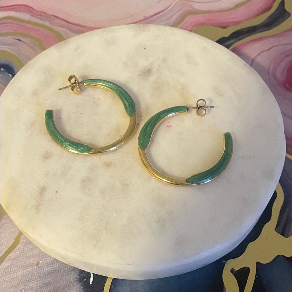 Green and Gold Hoop Earrings